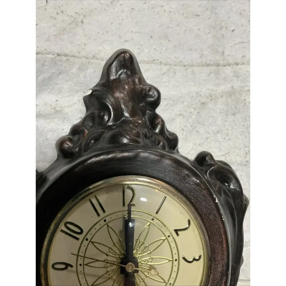 Vintage Lanshire Electric Mantel Clock Ornate Cream Ceramic 10” Untested 3653.